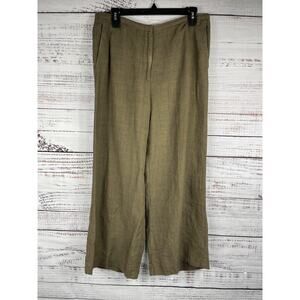 Massimo Dutti Pants Women's 8 Olive Green Linen Wide Leg Relaxed Cropped Summer